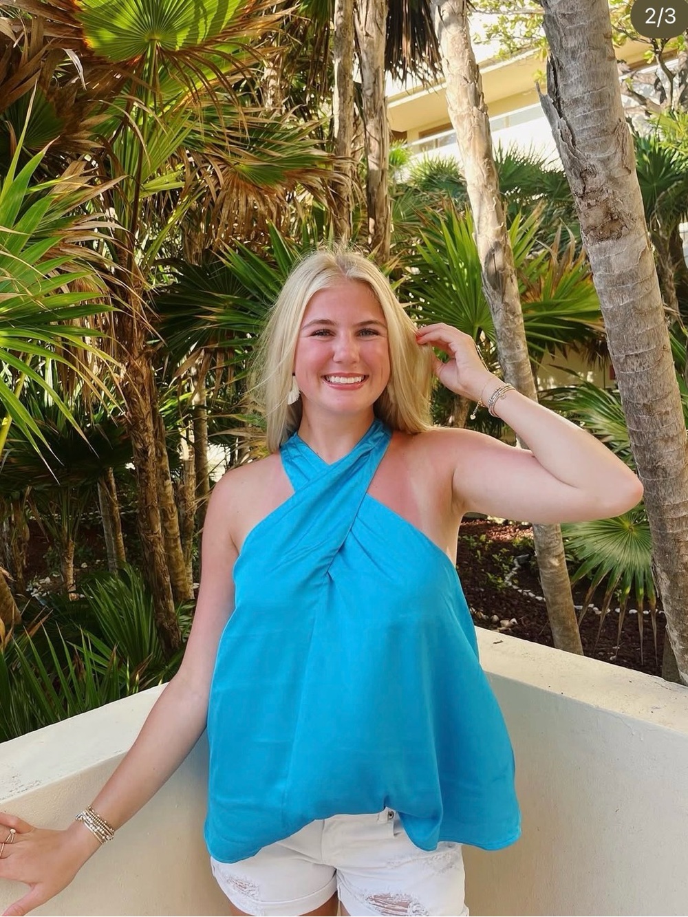 Bright Turquoise Halter Neck Blouse